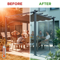 10 Ft. W X 10 Ft. D Aluminum Pergola Outdoor with Dark Gray Retractable Canopy — Before & After