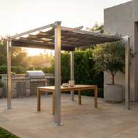 10 Ft. W X 10 Ft. D Aluminum Pergola Outdoor with Dark Gray Retractable Canopy — Studio Shot