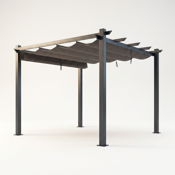 10 Ft. W X 10 Ft. D Aluminum Pergola Outdoor with Dark Gray Retractable Canopy — Studio Shot