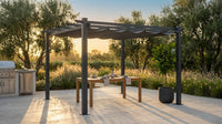 10 Ft. W X 10 Ft. D Aluminum Pergola Outdoor with Dark Gray Retractable Canopy — Lifestyle