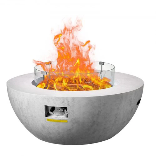 Propane Fire Pit, Outdoor Concrete Gas Fire Pit, 39 in Tabletop with Lava Rocks, Lid,Rain Cover,Adjust Flame Height Camping Firepit for Heating, Lighting, 50000 BTU