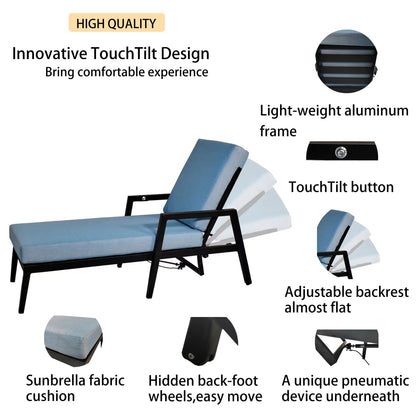 3PC Outdoor Aluminum Patio Furniture Chaise Lounge Set 2 Chaise & 1 End Table