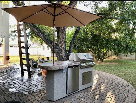 Kokomo Grill BBQ Island Maui 7'6" with 33" Round Bar, LED Lights & Built-In BBQ