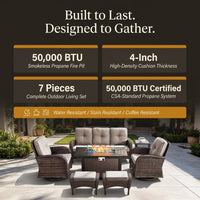 7 Piece Outdoor Patio Furniture Set, Patio Furniture Set with Fire Pit Table Rattan Wicker Patio Furniture Set, Brown Wicker & Beige Cushion — Results & Stats