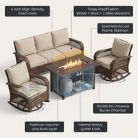 7 Piece Outdoor Patio Furniture Set, Patio Furniture Set with Fire Pit Table Rattan Wicker Patio Furniture Set, Brown Wicker & Beige Cushion — How It Works