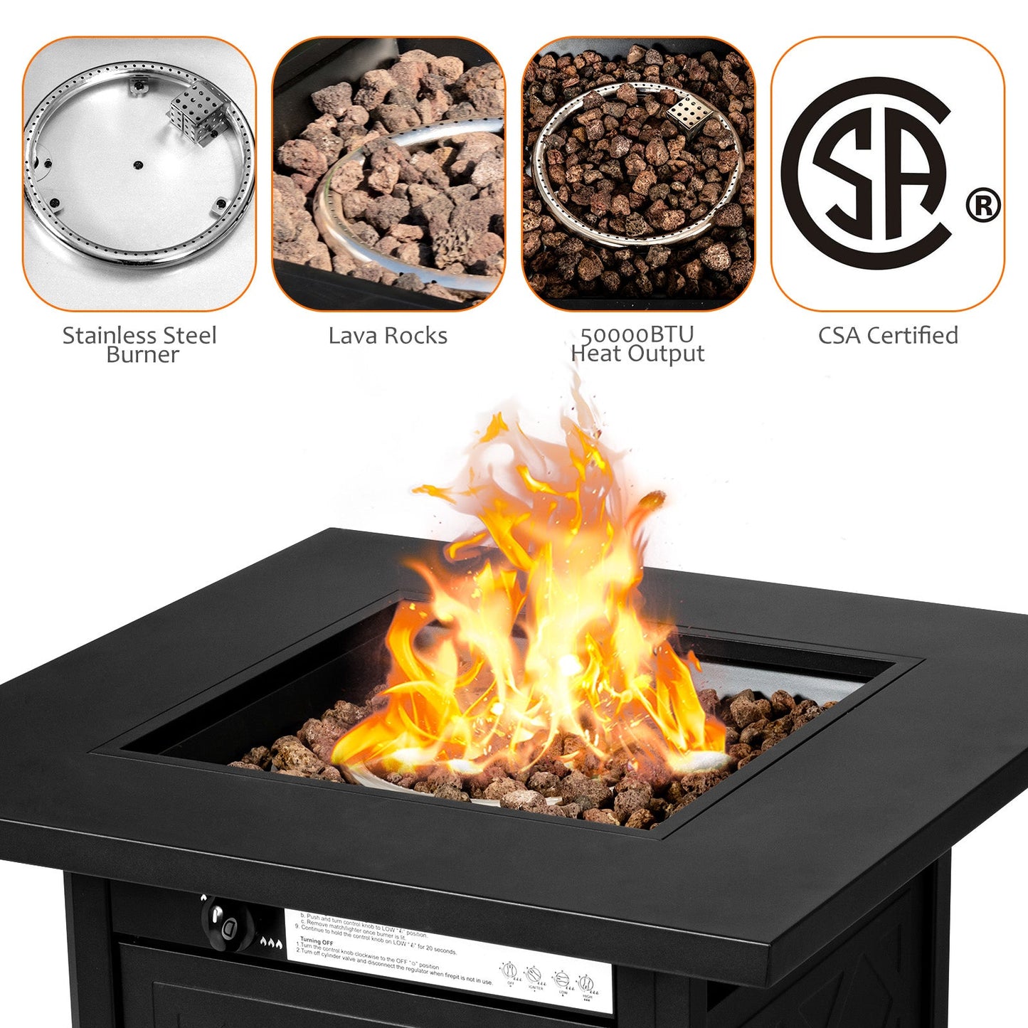 7 Pieces Patio Furniture Set with 28 Inches 50000 BTU Propane Gas Fire Pit Table