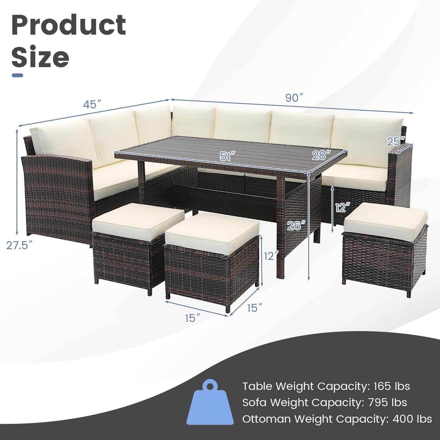 7 Pieces Wicker Patio Furniture Set-White