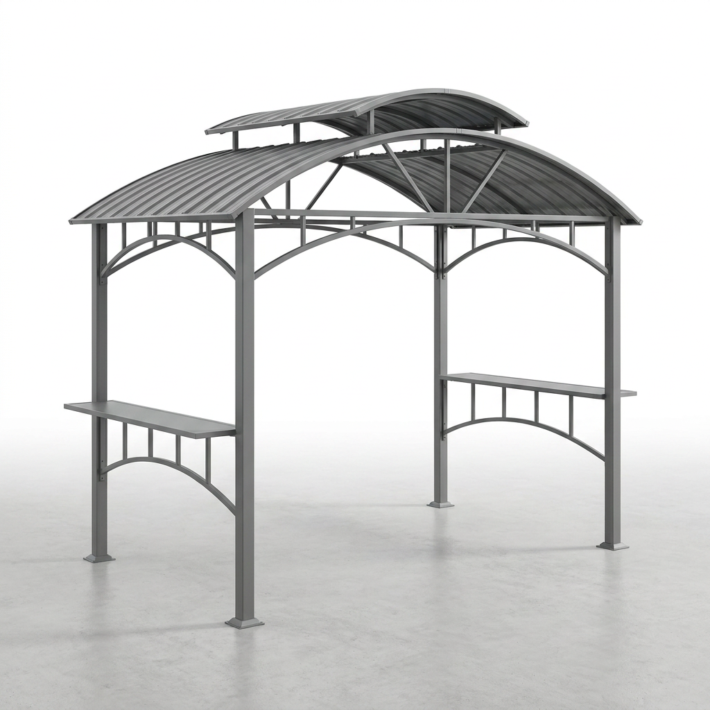 8 Ft. X 5 Ft. Arc Roof Gray Outdoor Grill Fixed Gazebos BBQ Gazebo Grill Tent for Patio Garden Backyard — Studio Shot