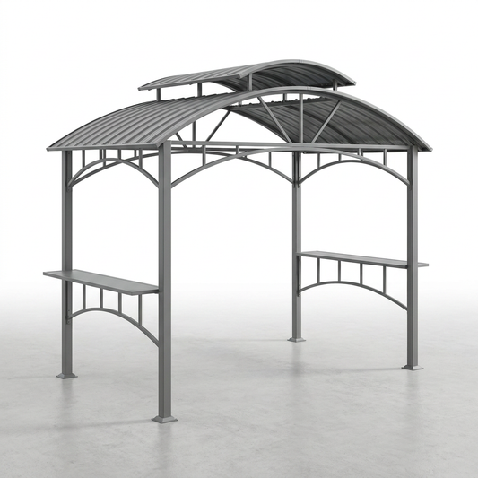 8 Ft. X 5 Ft. Arc Roof Gray Outdoor Grill Fixed Gazebos BBQ Gazebo Grill Tent for Patio Garden Backyard — Studio Shot