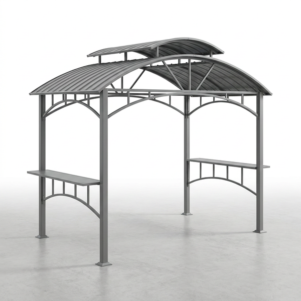 8 Ft. X 5 Ft. Arc Roof Gray Outdoor Grill Fixed Gazebos BBQ Gazebo Grill Tent for Patio Garden Backyard — Studio Shot