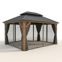 Outdoor Gazebo Designed for Year-Round Entertaining, 12x16 Double Roof, Wood Grain Aluminum, 185 Sq Ft — Studio Shot