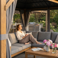 Outdoor Gazebo Designed for Year-Round Entertaining, 12x16 Double Roof, Wood Grain Aluminum, 185 Sq Ft — Lifestyle