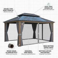 Outdoor Gazebo Designed for Year-Round Entertaining, 12x16 Double Roof, Wood Grain Aluminum, 185 Sq Ft — How It Works