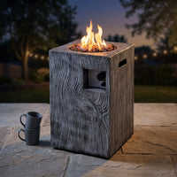 Outdoor Propane Fire Pit, 30000 BTU Column Propane Fire Pit, Wood-Look Surface — Studio Shot