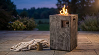 Outdoor Propane Fire Pit, 30000 BTU Column Propane Fire Pit, Wood-Look Surface — Lifestyle