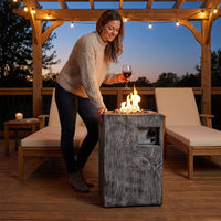 Outdoor Propane Fire Pit, 30000 BTU Column Propane Fire Pit, Wood-Look Surface — Lifestyle