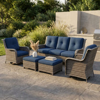 Patio Furniture Set 6-Piece Outdoor Patio Conversation Set with Blue Cushions Lawn Furniture — Studio Shot