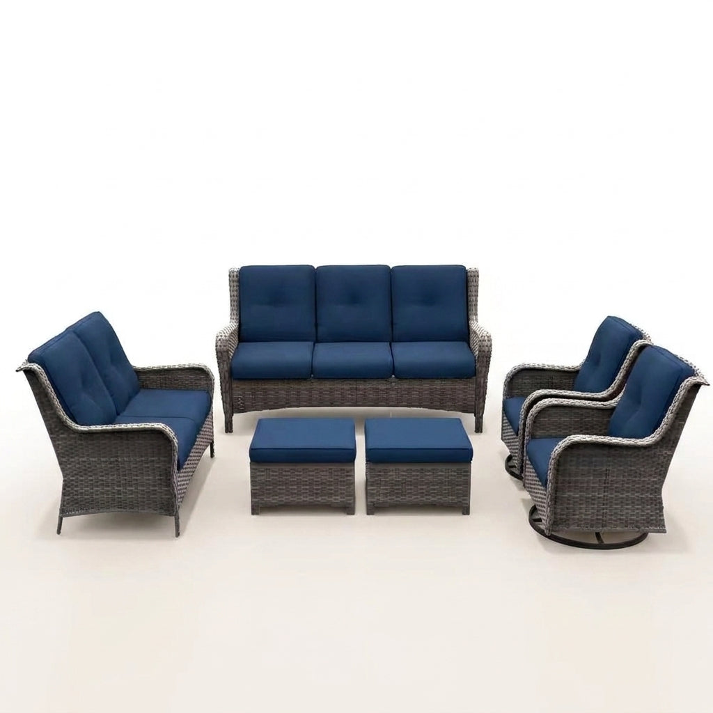 Patio Furniture Set 6-Piece Outdoor Patio Conversation Set with Blue Cushions Lawn Furniture — Studio Shot
