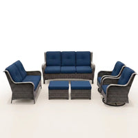 Patio Furniture Set 6-Piece Outdoor Patio Conversation Set with Blue Cushions Lawn Furniture — Studio Shot