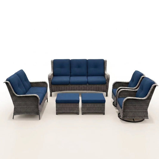 Patio Furniture Set 6-Piece Outdoor Patio Conversation Set with Blue Cushions Lawn Furniture — Studio Shot