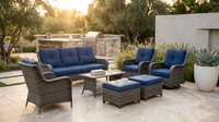 Patio Furniture Set 6-Piece Outdoor Patio Conversation Set with Blue Cushions Lawn Furniture — Lifestyle