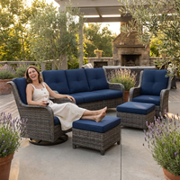 Patio Furniture Set 6-Piece Outdoor Patio Conversation Set with Blue Cushions Lawn Furniture — Lifestyle