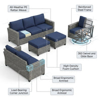 Patio Furniture Set 6-Piece Outdoor Patio Conversation Set with Blue Cushions Lawn Furniture — How It Works