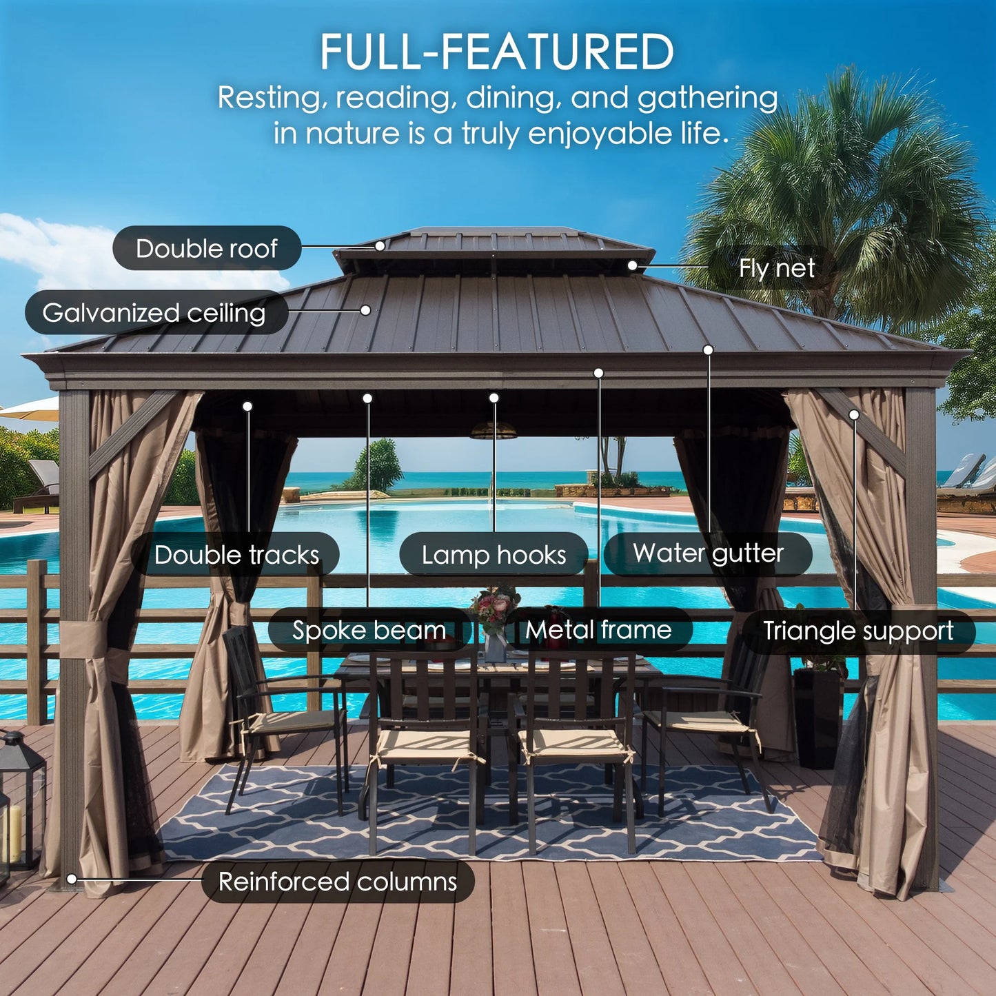 12-Ft X 14-Ft Alexander Dark Brown Gazebo with Hardtop Roof (Screen Included)