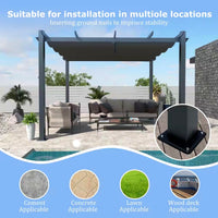 Aluminum Pergola Built for Outdoor Shade, 10x10 Ft Coverage, Retractable Dark Gray Canopy, Modern Frame