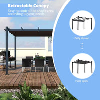 Aluminum Pergola Built for Outdoor Shade, 10x10 Ft Coverage, Retractable Dark Gray Canopy, Modern Frame